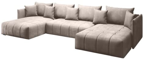 GRAINGOLD Ecksofa Ardi U mit Schlaffunktion 180 x 353cm - Bequemes, Elegantes Schlafsofa mit Kissen, Bettkasten - Wohnzimmer Sofa im modernen Stil - Steppungen und Nähte, bequemer Schlaf