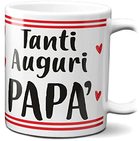 STAMPATEK Tazza Festa Del Papà - Idee Regalo Per Compleanno, Natale - Colazione Bianca Con Cuori - Originale Per Il Papà