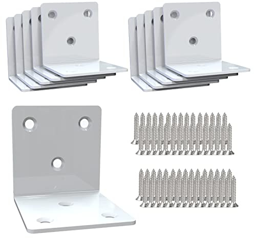 White Stainless Steel Corner Brackets,Joint Right Angle Bracket, Aufuga L Shape Heavy Duty Metal Corner Brace Shelf Supporter for Wood (10pcs)(2x2x2)