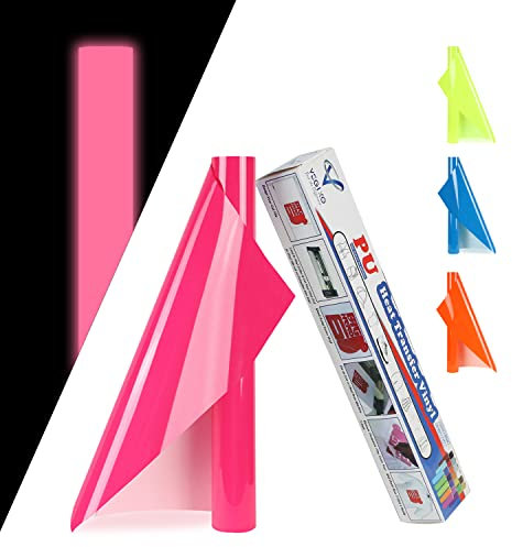 VEGIXO Heat Transfer Vinyl Pink – Glow in DarkIron on Vinyl Roll, 12inx8Feet, Easy to Cut & Weed, Design T-Shirts & Crafts