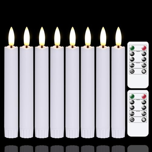 Yeelida 16cm batteriebetriebene LED stabkerzen mit zwei Fernbedienungen,weiße flammenlose flackernde elektrische 8er-Packung LED-Kerzen (2cm Durchmesser, langanhaltend)