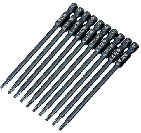10PCS Juego de puntas de destornillador, Torx T10 1/4 Pulgadas Extra Largas 100mm Magnéticas S2