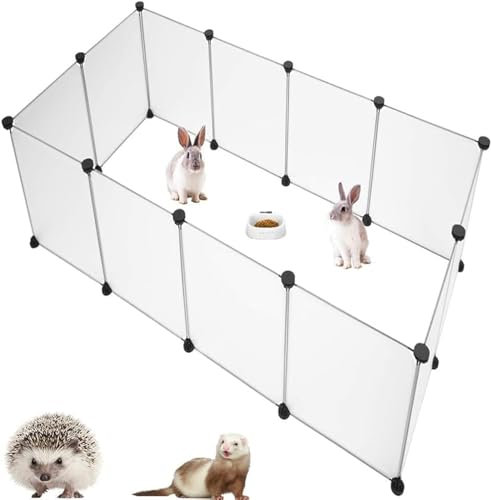 Kathson Pet Playpen Portable Small Animals Play Pen Dog Fence Rabbit Cage DIY Metal Enclosure Yard Outdoor & Indoor Fence for Hamster, Guinea Pig (45 * 35cm/12Pieces)