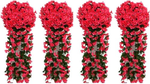 Youning Künstlich Hängende Blumen Kunstblumen Violette Blumen Wand Glyzinien Künstliche Hängepflanzen Bunte Hängende Plastikblumen für Büro Zuhause Party Hochzeit Haus Dekoration (4PCS Hot Pink)