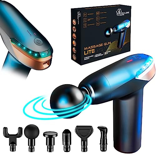 Extralink Massage Gun Lite Massagepistole, 6 austauschbare Spitzen, 6 verschiedene Geschwindigkeiten, 24W Massagegerät, Nackenmassagegerät, Muskelmassagegerät, bis zu 3200 U/min, USB-C, Entspannung