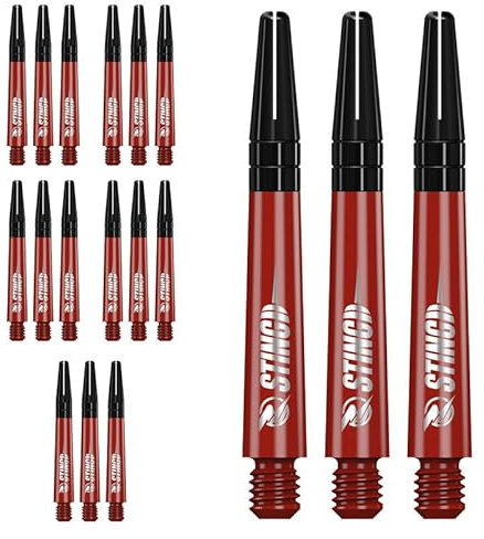 RUTHLESS Sting 5XS1764 Dart-Schäfte aus Polycarbonat, solides Rot mit schwarzer Aluminiumoberseite, Tweenie 40 mm, 5 Sets mit 3 Schäften