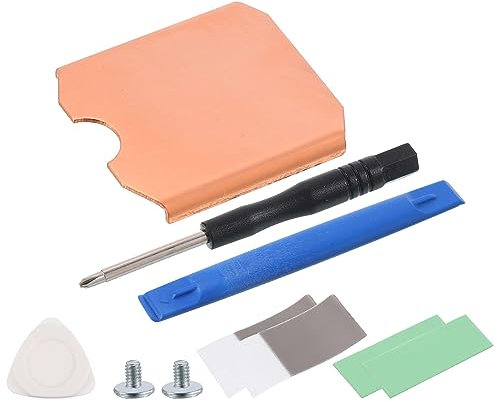uxcell 1 Pack M.2 2230 SSD Heatsink Cooler Copper Heat Sink with Silicone Thermal Pads,Triangle Pry Tool,Opening Pry Bar,Screwdriver,Screws,Copper Tone