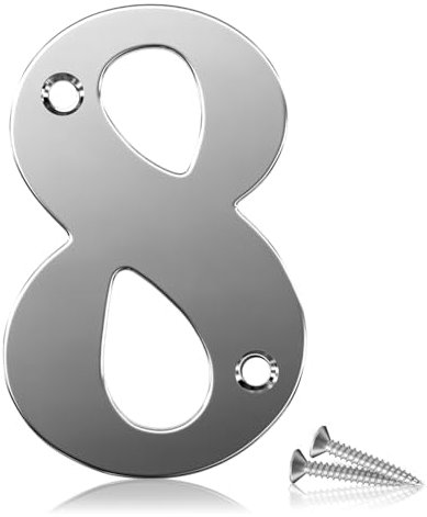 Bwintech 1 Pcs 75mm Hauteur (3 Inch) Numéro de porte chromé boulonné 8 Numéro de maison en acier inoxydable 304, Convient pour les portes avant, en bois, composites, UPVC