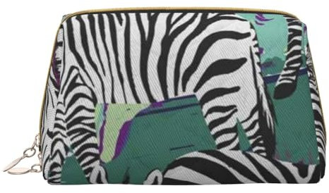 Trousse de maquillage en cuir imprimé zèbre pour femmes et filles – Petite trousse de toilette portable de voyage, zébré, Taille unique