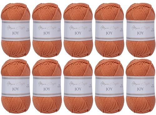 Utopia Crafts JOY Uni Strick- und Häkelgarn, Weich, Pflegeleicht, 100% Polyacryl, 10x 50 g Knäuel, 150m (Töpferton)