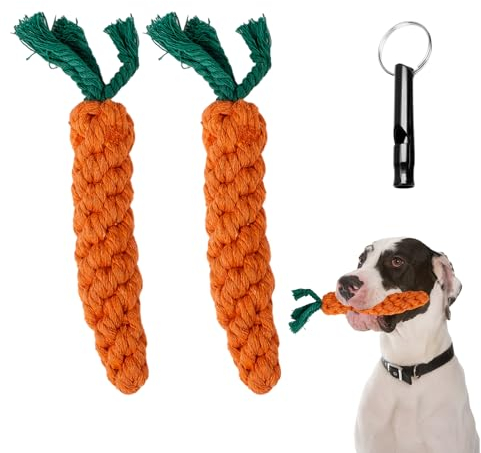 2 Stück Karotten-Haustierspielzeug, 1 Stück Hundepfeife, Hundekauspielzeug, Zahnreinigungsspielzeug, Baumwollseil geflochtenes Hundespielzeug, geeignet zum Interagieren und Werfen mit Ihrem Hund