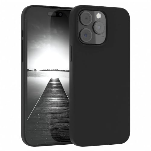 EAZY CASE Premium Silikon Handyhülle kompatibel mit iPhone 15 Pro Max Slimcover mit Kameraschutz und Innenfutter, Silikonhülle, Schutzhülle, Bumper, Handy Case, Hülle, Softcase, Schwarz