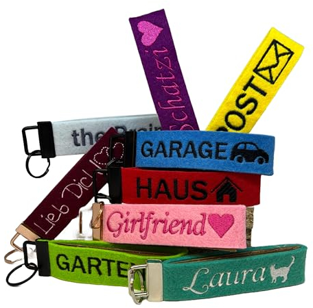 Schlüsselanhänger personalisiert aus Filz individuell bestickt Glücksbringer