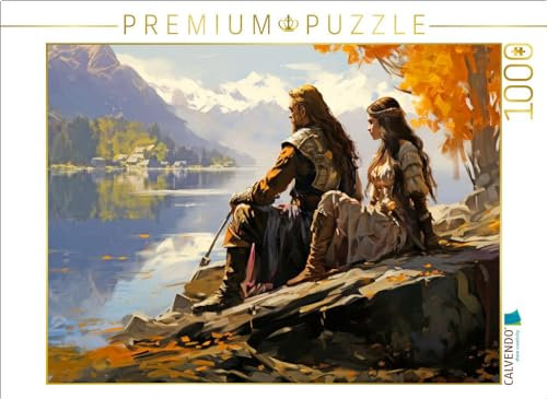 CALVENDO Puzzle Mann und Frau eines Alten nordischen Volkes am Fluss - Wikinger | 1000 Teile Lege-Größe 64 x 48 cm Foto-Puzzle für glückliche Stunden