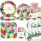 Tropical Luau Party Supplies Hawaiian Flamingo Party Tablewares Set, Hawaiian Paper Plates Napkins Cups and Tablecloth for Hawaiian Beach Birthday Party Dinnerware Decorations-16 Guest