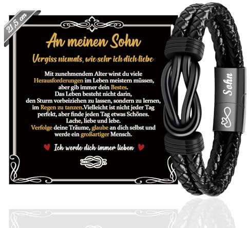 SUNSH Armband Herren Lederarmband Sohn Geschenk von Mama - Armband für Meinen Sohn Geburtstagsgeschenk für Teenager 18. Geburtstag Junge Geschenk Junge 15 16 17 19 21 Jahre-21,5 cm