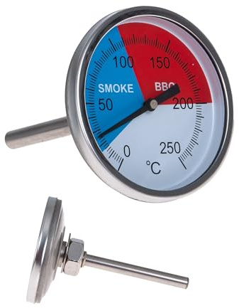 Edelstahl Grillthermometer Bimetall Analog Präzise Smoken 300°C | Robust und langlebig, Lochbefestigung, Farbanzeige, Küchenthermometer, Grillzubehör