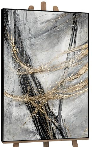 YS-Art Luxus Abstrakt Acryl Gemälde auf Leinwand goldene Note handgemalt Wandbild Wohnzimmer moderne Wohndekor Bilder Büro echtes Kunstwerk 120x80 cm