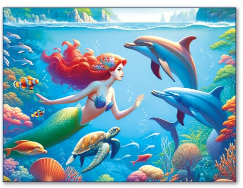 Fishwisdom 500 Pieces Jigsaw Puzzles for Adults and Teens Family Happy Gift Mermaid Undersea Puzzle