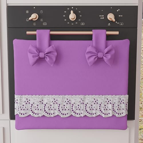 PETTI Artigiani Italiani - Copriforno, Copriforno Elegante, Copriforno Shabby Chic in Tinta Unita con Balza in Pizzo Sangallo e Fiocchi, Copriforno in Cotone, Copriforno 50x42cm Lilla