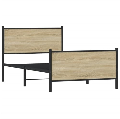 vidaXL Metallbett ohne Matratze Sonoma-Eiche 100x200 cm