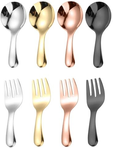 8 Pièces Couverts Métal Bébé, Couverts Enfantss Inox, Fourchette Enfant, Acier Inoxydable, Avec Fourchettes Et Cuillères, Poli Miroir, Couverts Ronds Et Lisses