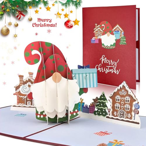 Hierein Weihnachtskarte Pop Up, Weihnachtsmann und Geschenkbox 2024 Weihnachtskarte 3D mit Umschlag, Lieblich Santa Claus Pop Up Karte Weihnachten für Mann Frau Mutter Ehemann Ehefrau Freund Freundin