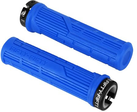 FIFTY-FIFTY MTB Griffe, Einzelne Lock-on Fahrradgriffe Mountainbike, Weiche und Bequeme Fahrrad Griffe/lenkergriffe, rutschfeste Fahrrad Lenkergriffe für All Mountain, Enduro, Downhill (Blau)