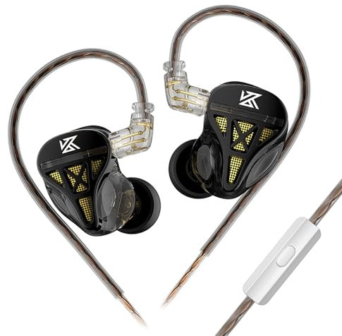 KZ DQS Black Wired In-Ear Headphones 3.5mm Hifi Sound Headphones for Gaming, Sports and Music, Suitable for Mp3, MP4, Tablets and Laptops from Samsung and Huawei (Black, Without Microphone)