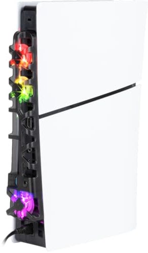 Konix Ventilador de refrigeración para Consola PS5 Slim - 21 x 68 x 40 cm - 3 velocidades - Iluminación LED RGB - Puerto USB 3.0 - Negro
