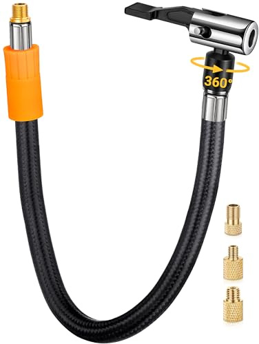 LUMITECO Tire Inflator Hose Adapter with 360-Degree Swivel Tire Air Chuck, 11 Inch Lock On Air Hose with Rotating Nozzle & Converting Nuts, Schrader Valve Adapter for Tire Pump Connect Air Compressor