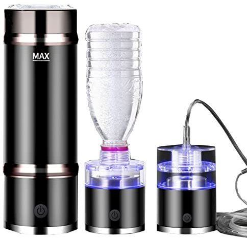 360 Ml Wasserstoffreiche Wasserflasche Wasserstoff-Wasser-Generator-Ionisator Business-Cup 3 Minuten Bis 1400 PPB Entladen Sie Ozon Und Chlor Mit Inhalator & Flaschenadapter, Leder-Geschenkbox(Black)