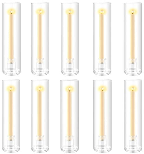 NowDoWin Hurricane Kerzenhalter aus Glas, zylinderförmig, Kerzenhalter aus klarem Glas, für Stabkerzen für Hochzeit, Party, Weihnachten, 10 Stück