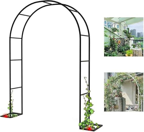 Arche de jardin en métal noir pour terrasse, plantes grimpantes, arche de mariage robuste, 140 x 230 cm, arche de jardin épaisse pour décoration de fête, arche de jardin en plein air, 1,2 x 2,2 m (l x