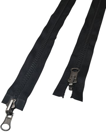 AMANTE NSF Zip Lampo Double Face, Cerniera Divisibile Doppio Cursore Reversibile - catena plastica 6 (Nero, 60 cm)