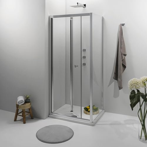 Box Doccia Angolare 80x90 cm - Cabina Doccia Pieghevole con Apertura a Libro, Vetro Temperato 6mm, Profilo Cromato e Chiusura Magnetica - Regolabile e Facile da Installare