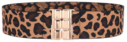 GEEHUA Damen Taillengürtel Gürtel, Elastische Leopardenmuster Gürtel mit flacher Schnalle Breiter Stretchgürtel Damen Stoffgürtel kein sichtbarer Taillengürtel für Hosen Kleider (Goldene Schnalle)