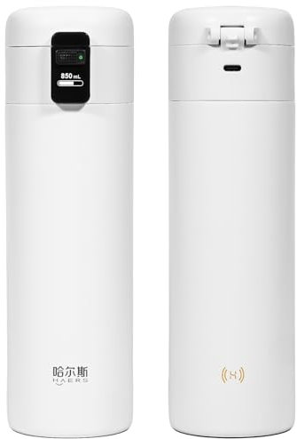 AICase Bouteille d'eau isotherme intelligente avec affichage de la température LED en temps réel, suivi de la prise d'eau, chaud et froid 12 h, thermos intelligent en acier inoxydable, 420 ml, blanc