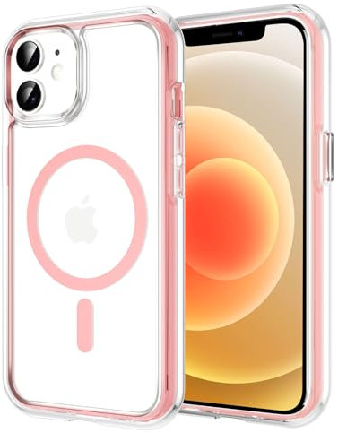 Buoluoioir Transparente Magnétique Coque pour Apple iPhone 12/12 Pro,[Compatible avec MagSafe] Ultra Mince Silicone TPU+PC Housse de Protection Anti-Choc Bumper Etui pour iPhone 12 Pro/12 6.1,Rose