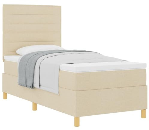 vidaXL Minimalistisches cremefarbenes Bettgestell mit verstellbaren Armlehnen | Langlebiger Stoff & Holz, stilvolles und funktionales Design, Einzelgröße 100 x 200 cm, Möbelzubehör, Holz