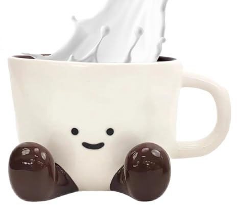 Cute Coffee Mug - Cute Cups with Feet - Hand-kneaded Ceramic Pen Holder, Decorative Desk Accessory, Aesthetic Water Cups for Milk Cocoa