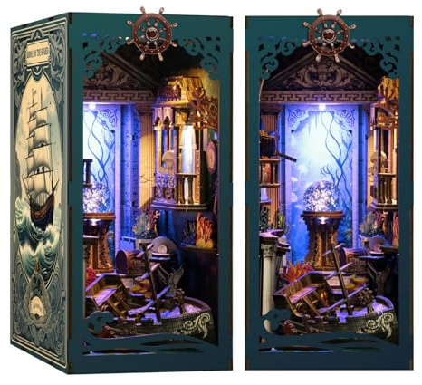 Book Nook Kit - DIY Miniatur Puppenhaus Kit mit Möbeln und LED-Licht, 3D Puzzle Holzkunst Buchstützen, Modellbausätze für Erwachsene und Jugendliche (Deep Sea Secret Shadow)