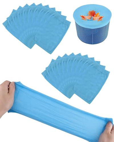 FUGLUS 20 PCS Calcetines Skimmer Piscina,Calcetines de Piscinas Filtros,Malla Filtrante,Filtros Piscinas Bolsa,Piscina Skimmer,Súper Elástico,para Atrapan Hojas,Cabello,Aceite,etc(Azul)