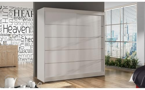 Gaba furniture Lucky 200 cm Sliding Door White Wardrobe Widths 100/120/150/180/200 cm Furniture for Bedroom Living Room Wardrobe with Hanging Rail