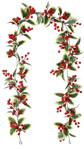 Weihnachtsgirlande Für Außen | 174 cm Künstlicher Blätterkranz - Eukalyptus Weihnachtsgirlande Mit Roten Beeren,Für Drinnen Und Draußen Kamin Treppe Schlafzimmer Wohnzimmer Terrasse Garten