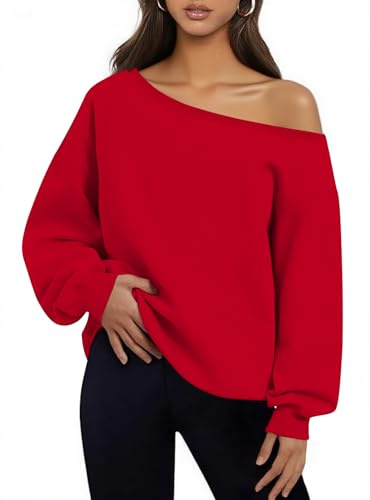 INFITTY Womens Loose Casual Sweatshirt Sexy Off Shoulder Long Sleeve Pullover Top Oversized Shirt Spring Outfits 2026