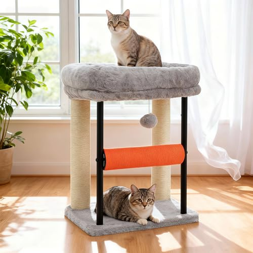 Hey-brother Árbol rascador pequeño para Gatitos 50 cm, Poste rascador Giratorio de sisal, Plataforma de Felpa, Columna Cubierta de sisal, Incluye Pelotas jugueteras, Gris Claro EMPJ010SW
