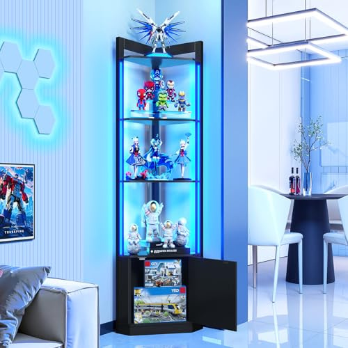 Eclathome 2 Pack 5-Tier Display Cabinet, 65 Tall Corner Shelf Stand with Storage, RGBWIC LED Light, Remote & APP Control, Adjustable Brightness/Color Temp, Floor Lamp Shelves for Living Room