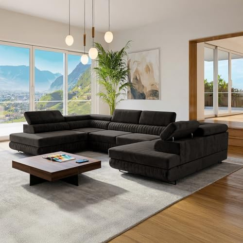 SOFILAND U-Form Ecksofa Magnum U, große Wohnlandschaft mit Schlaffunktion & 2 Bettkästen, wasserabweisend, pflegeleicht & haustierfreundlich, modernes Schlafsofa fürs Wohnzimmer (Graphit)
