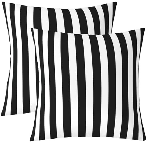 Homewish Schwarz Und Weiß Kinder Mädchen Gestreift Kissenbezug 50x50cm | Gestreift Kissenbezüge 2Er Set Rosa Und Schwarz Erwachsene Kissen Bezüge Süß Pinstripe Couch Bett Sofa Dekokissenbezug